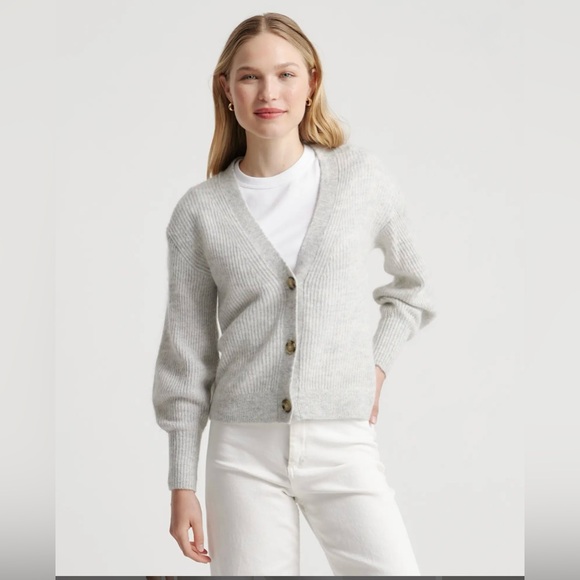 Quince Baby Alpaca-Wool Cropped Cardigan Button Down Bell Sleeve grey size XS - Picture 1 of 8